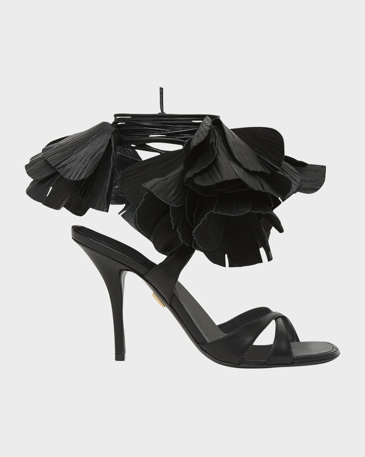 Ferragamo Estrella Leather Flower Ankle-tie Sandals In Black
