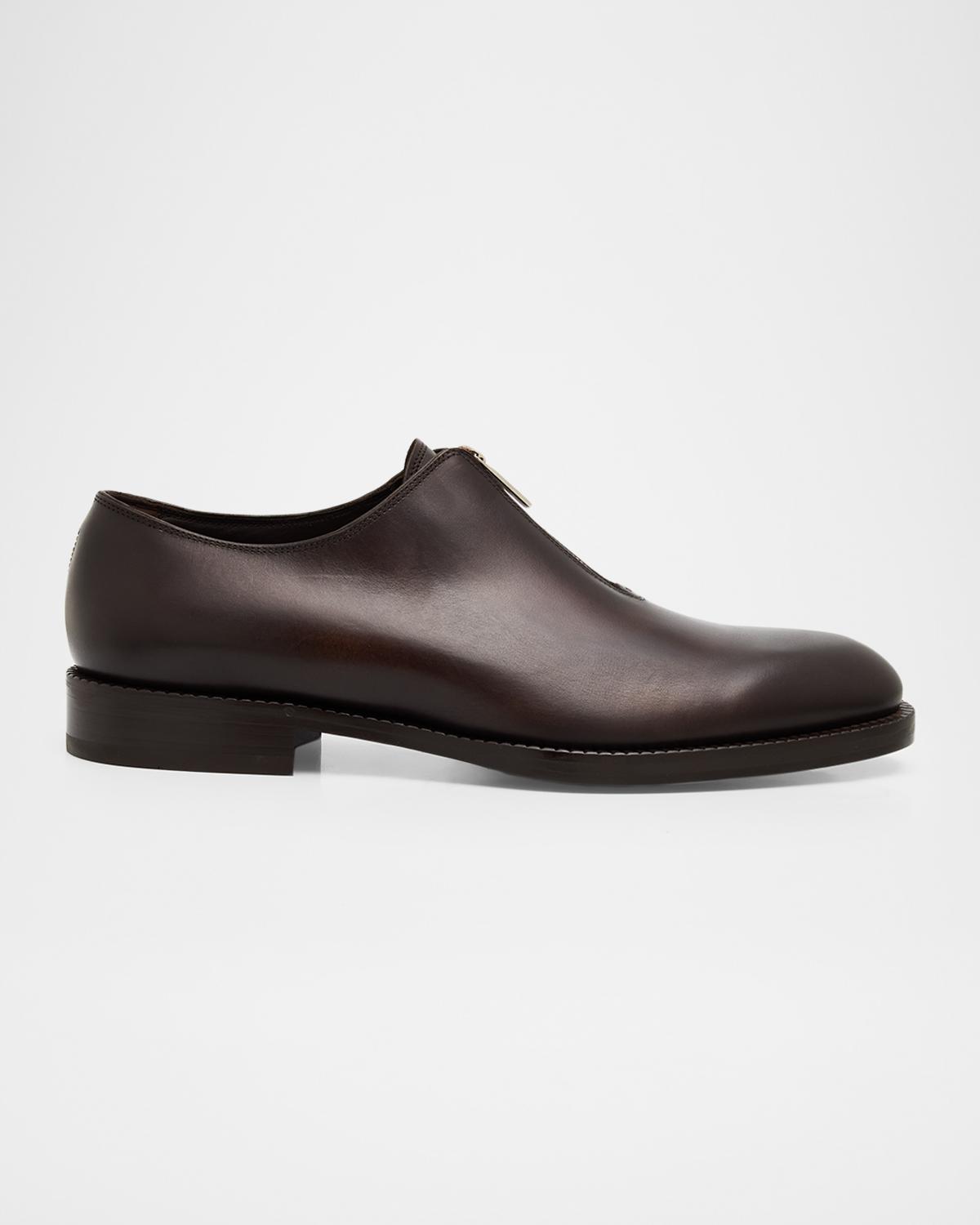 FERRAGAMO MEN'S ARROW LEATHER ZIP DERBY SHOES