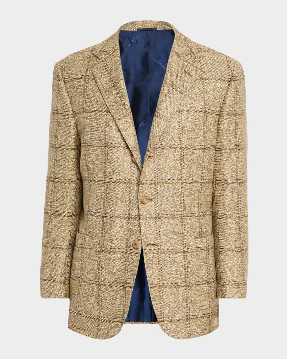 Kiton Men's Checked Cashmere Single-breasted Jacket In Brown