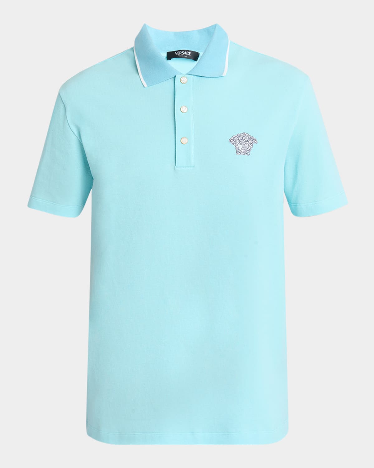Versace Medusa Embroidered Polo T-shirt In Blue