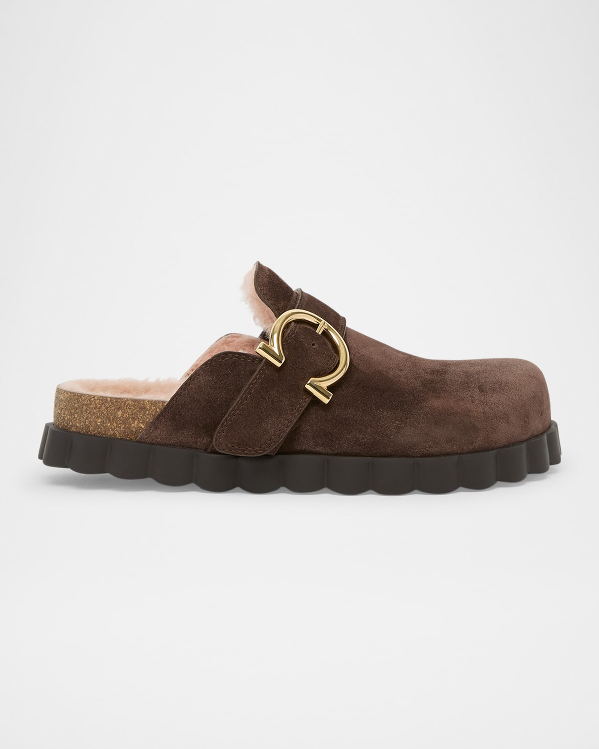 Ferragamo Zaida Merino Wool-lined Suede Clogs In Brown