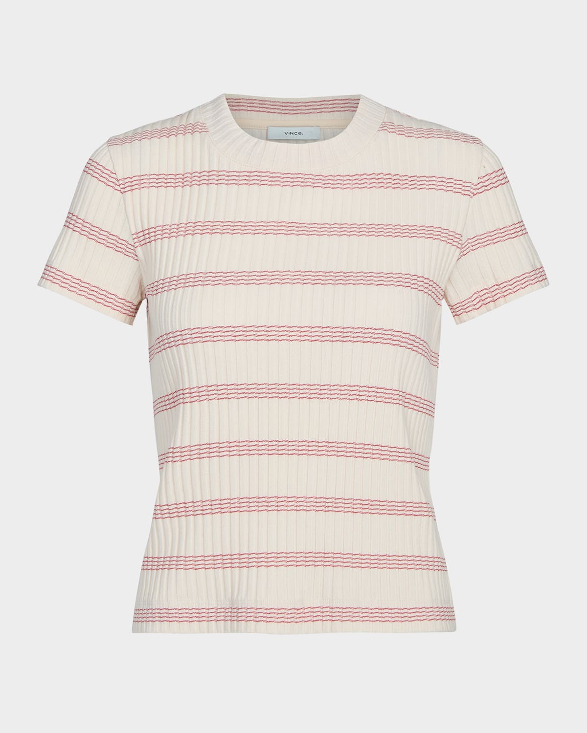 Vince Striped Short Sleeve Crew Top Oat Shell Combo In Multi