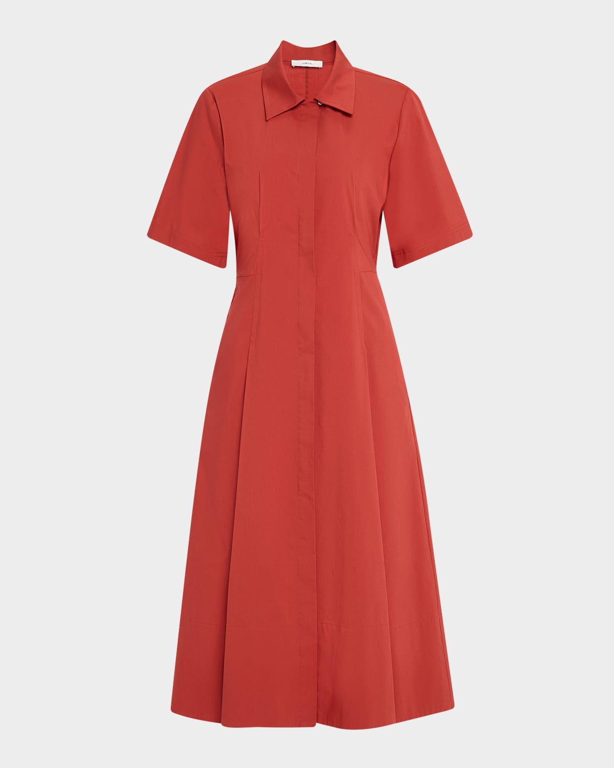 Vince Short-sleeve Collared Midi Dress In Red