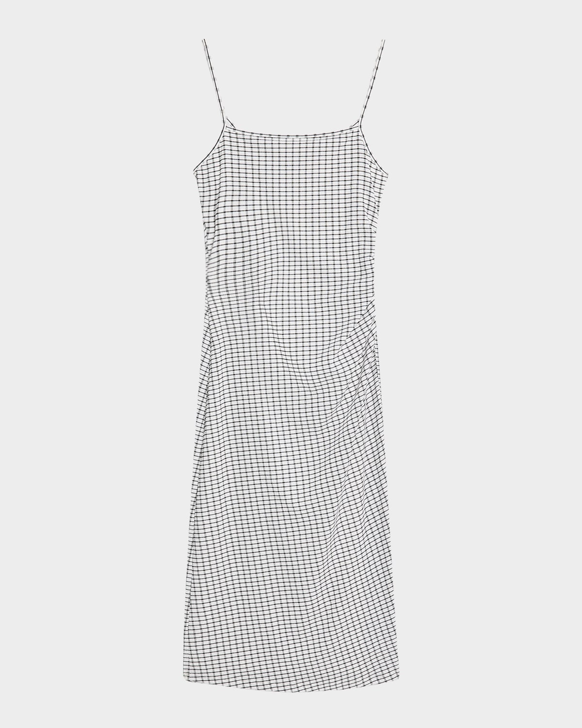 Vince Check Side-ruched Tank Dress In Silver