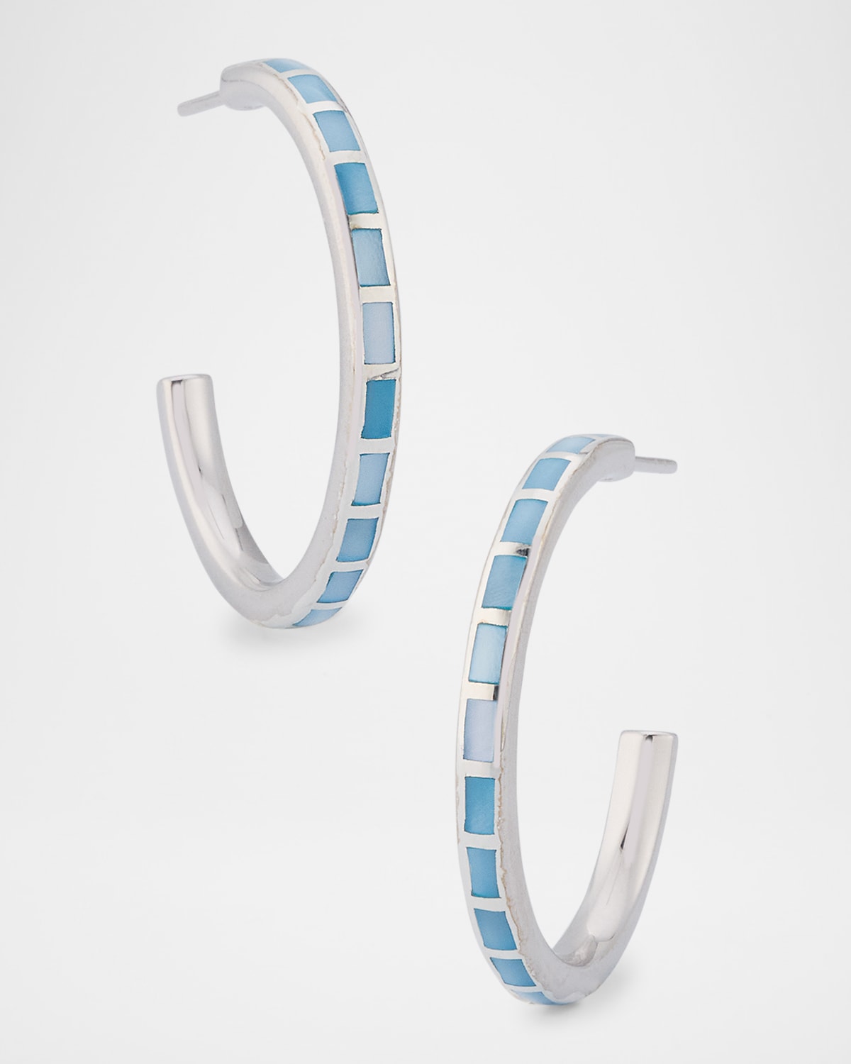 Blue Mother-of-Pearl Dash Hoop Earrings in Sterling Silver