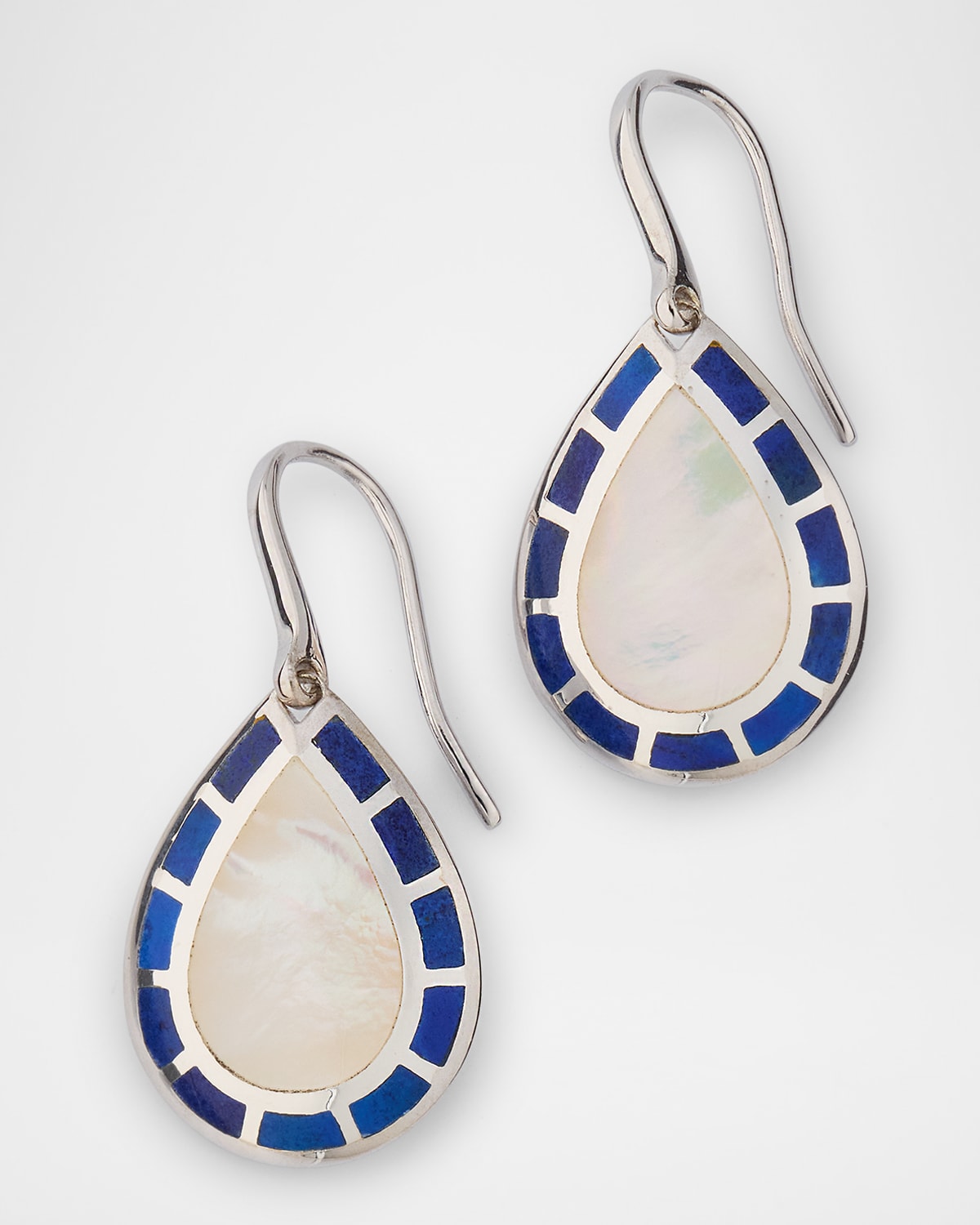 Lapis and Mother-of-Pearl Teardrop Dangle Earrings in Sterling Silver