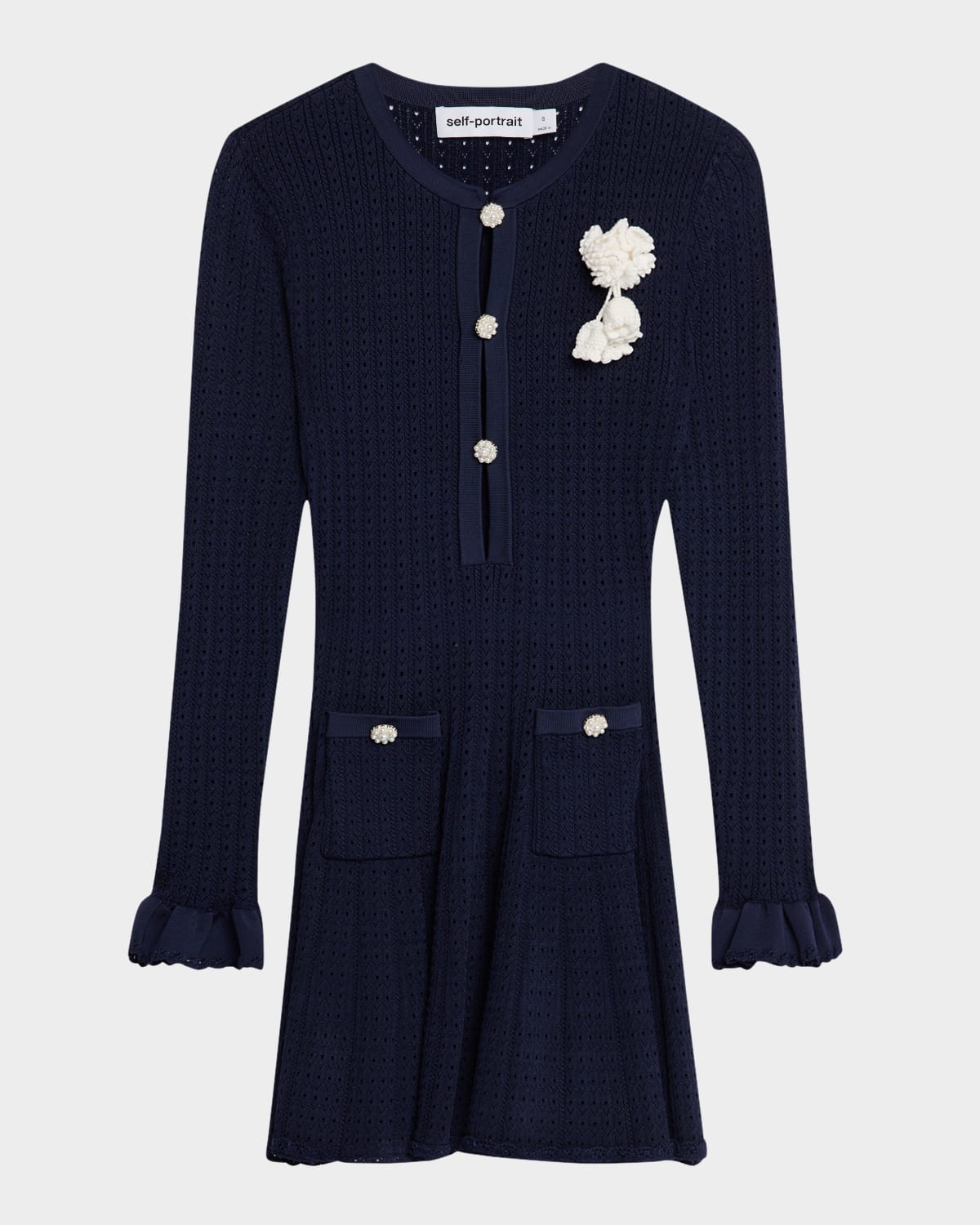 Self-Portrait Pointelle Knit Flower Mini Dress