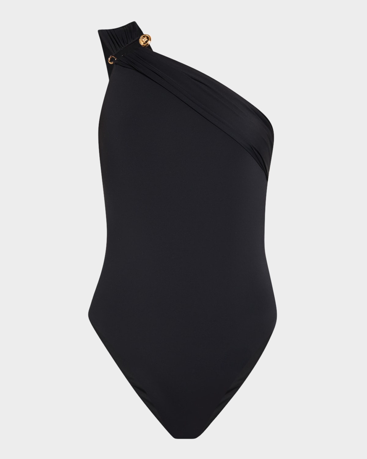 Versace Medusa Safety Pin Asymmetric One-piece Swimsuit In Black
