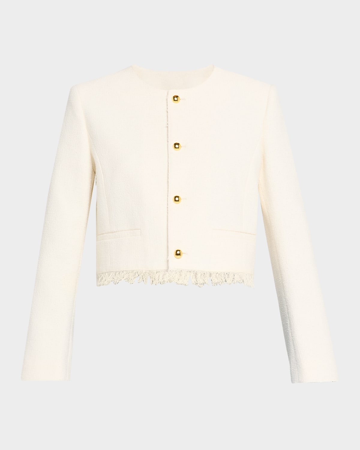 Frame Womens Fringed Cropped Tweed Jacket White