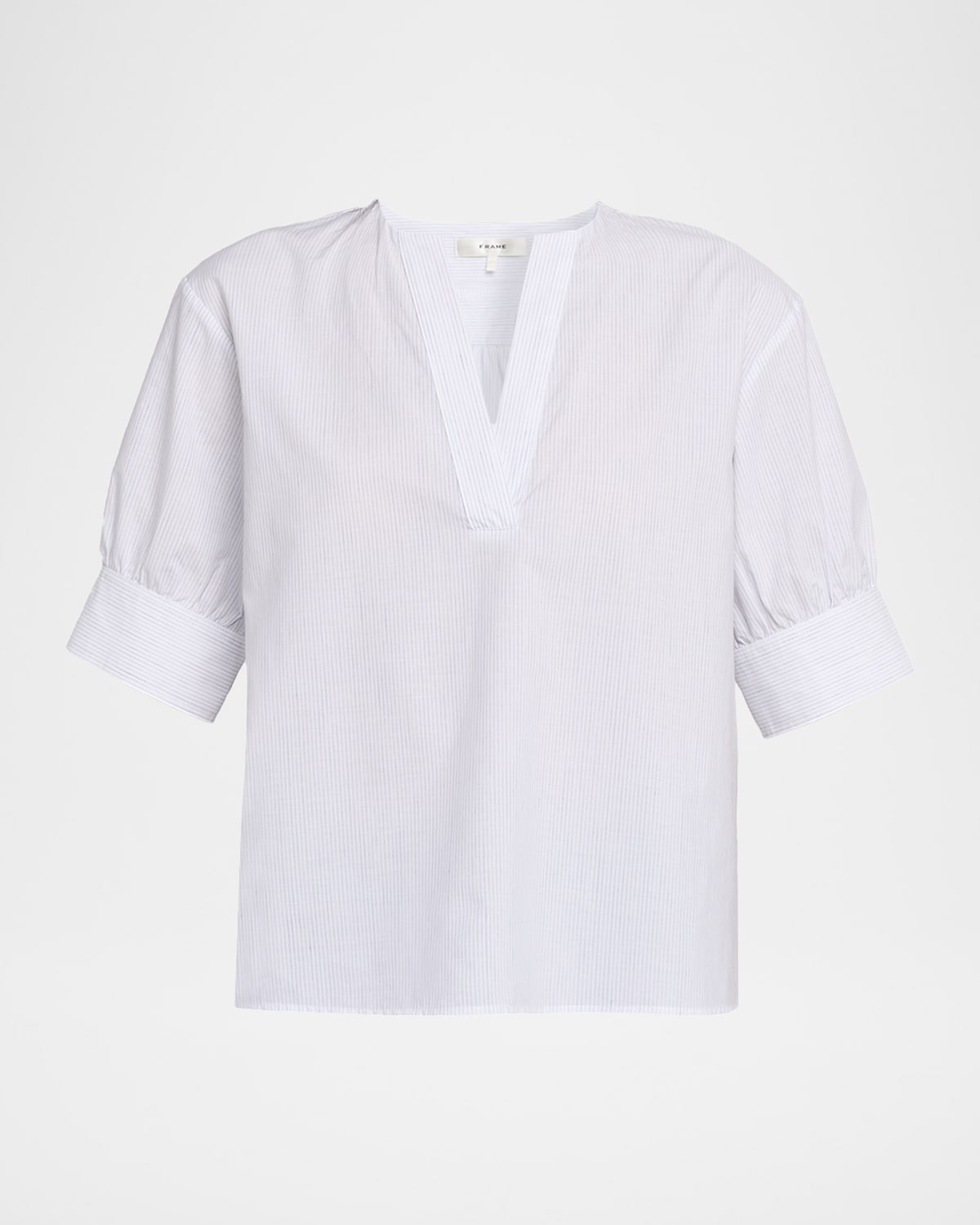 Frame Pinstriped Cotton And Linen-blend Blouse In White