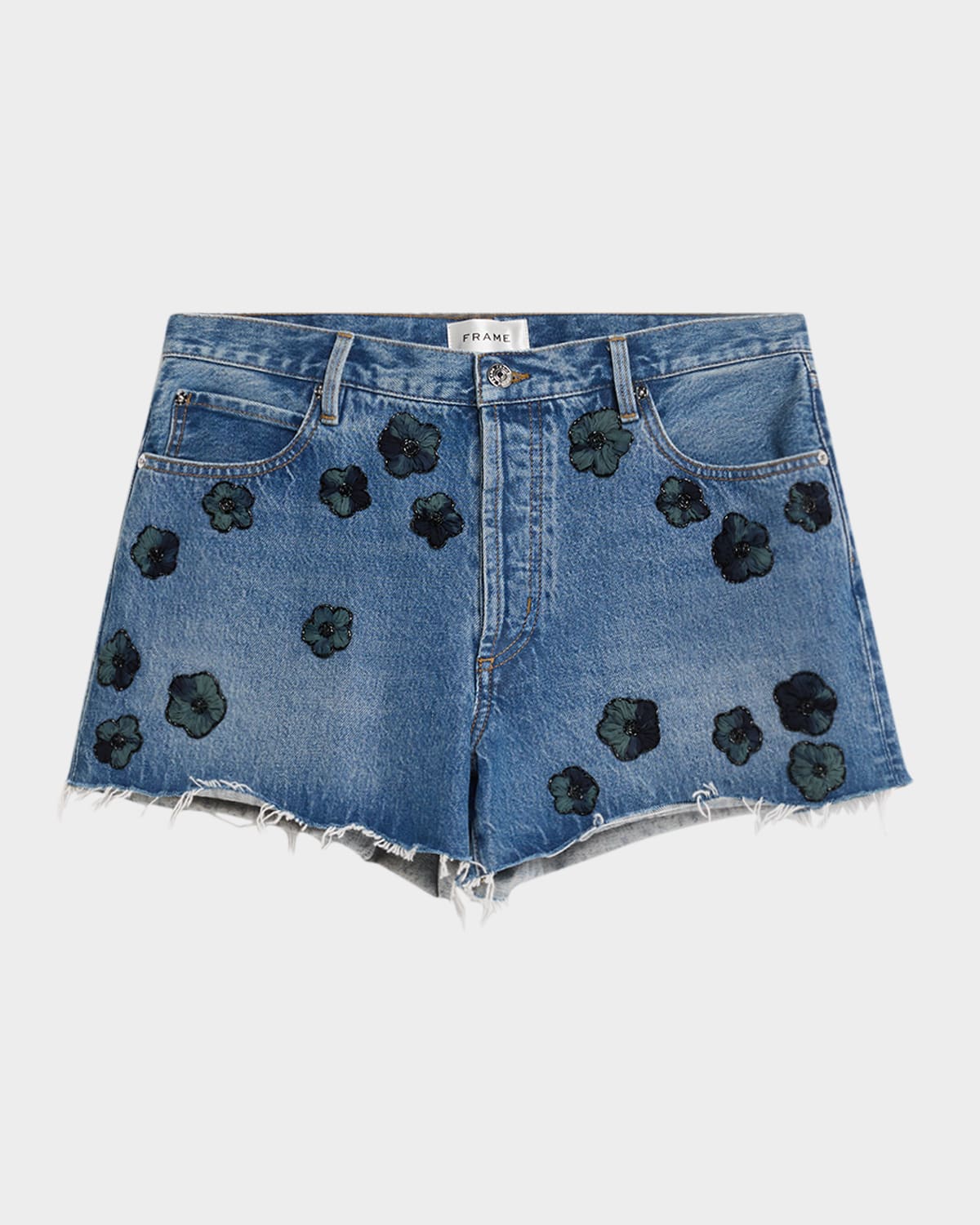 FRAME THE HANG EMBELLISHED DENIM SHORTS 