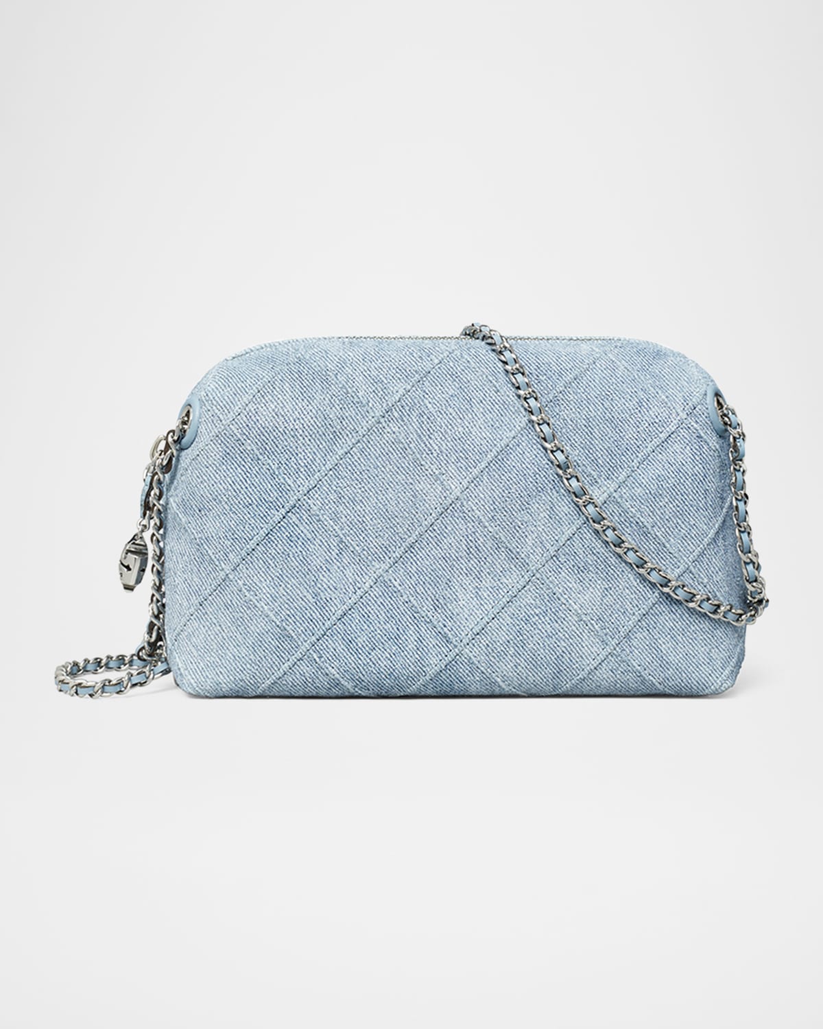 Tory Burch Fleming Denim-print Suede Crossbody Bag