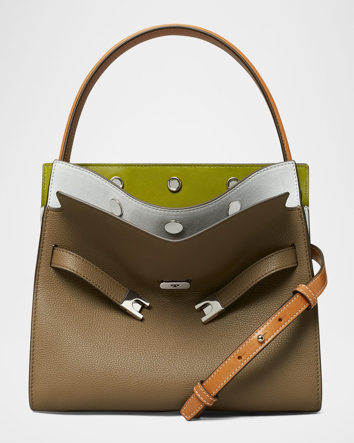 Tory Burch Lee Radziwill Small Double Leather Top-handle Bag In Wild Mushroom