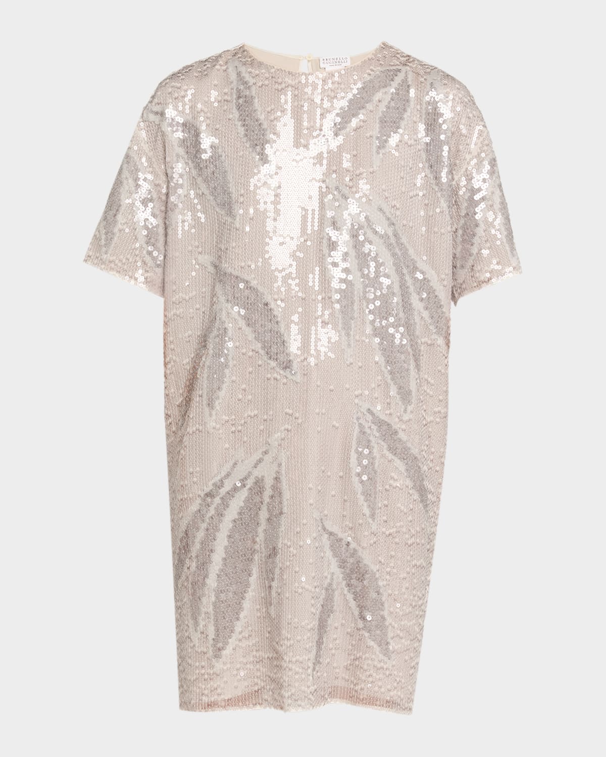 Brunello Cucinelli Sequined Silk Organza Short-sleeve Mini Dress In Silver