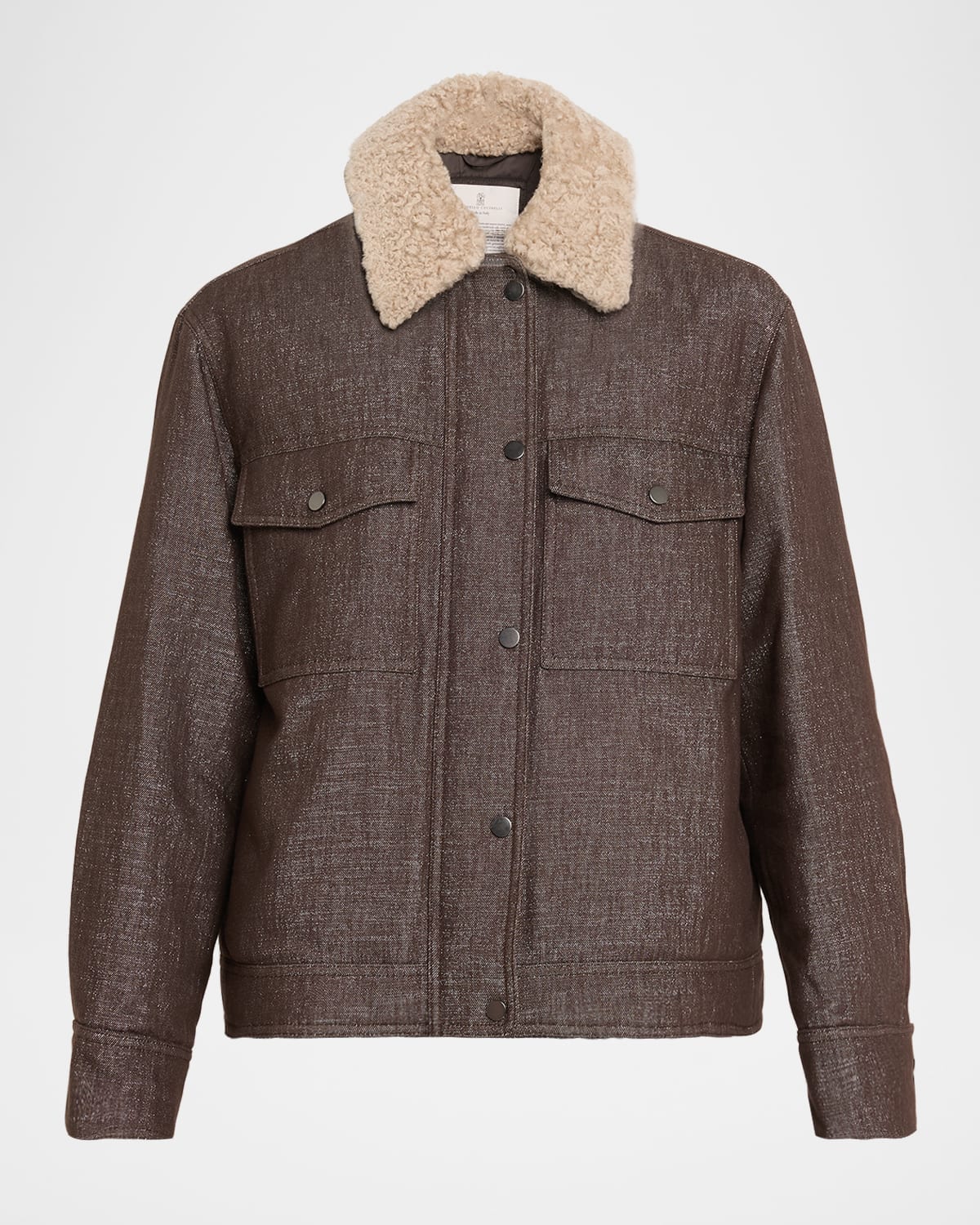 Brunello Cucinelli Sparkling Wool-blend Padded Jacket With Removable Shearling Collar In Brown