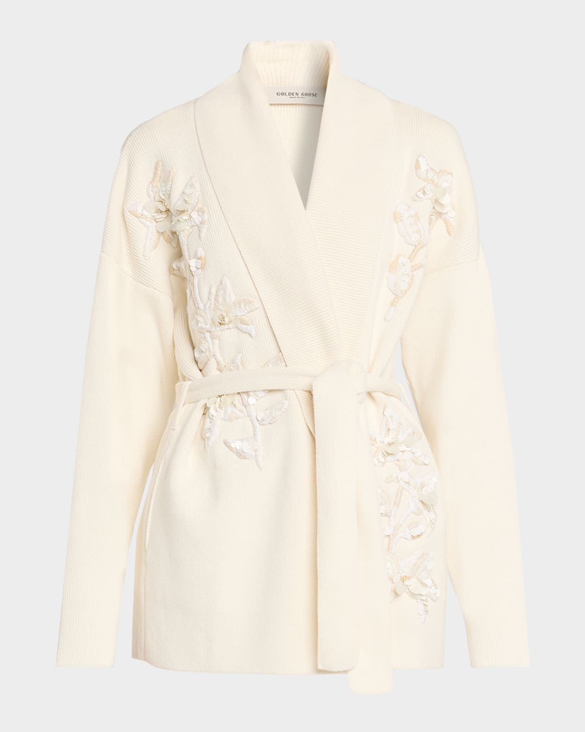 Golden Goose Journey Embellished Belted Cardigan In White