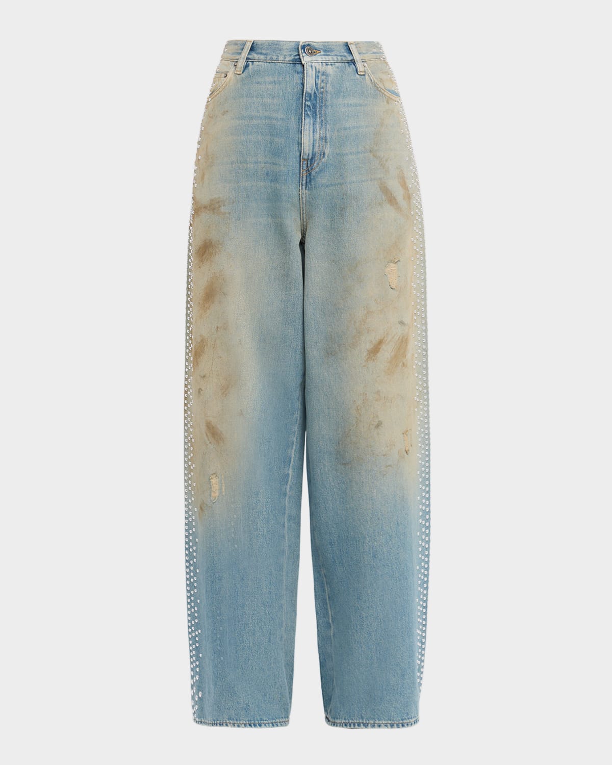 Golden Goose Journey Wide-leg Distressed Embellished Jeans In Blue
