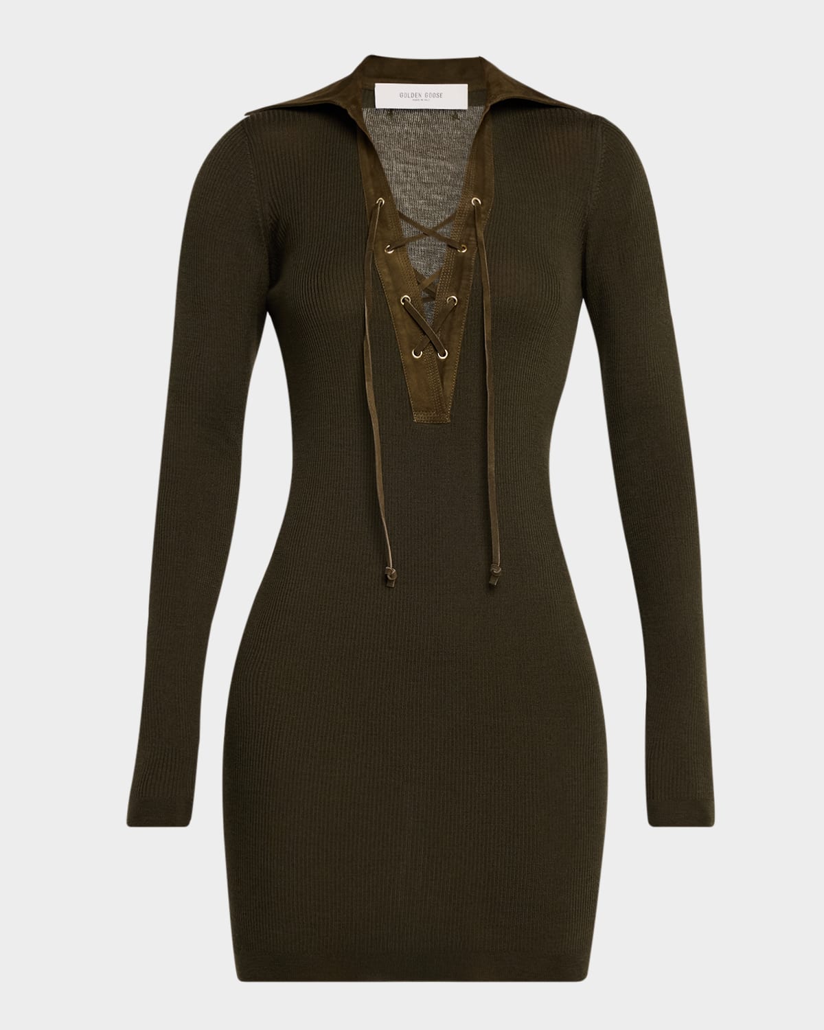 Golden Goose Journey Lace-up Ribbed Wool Mini Dress In Brown