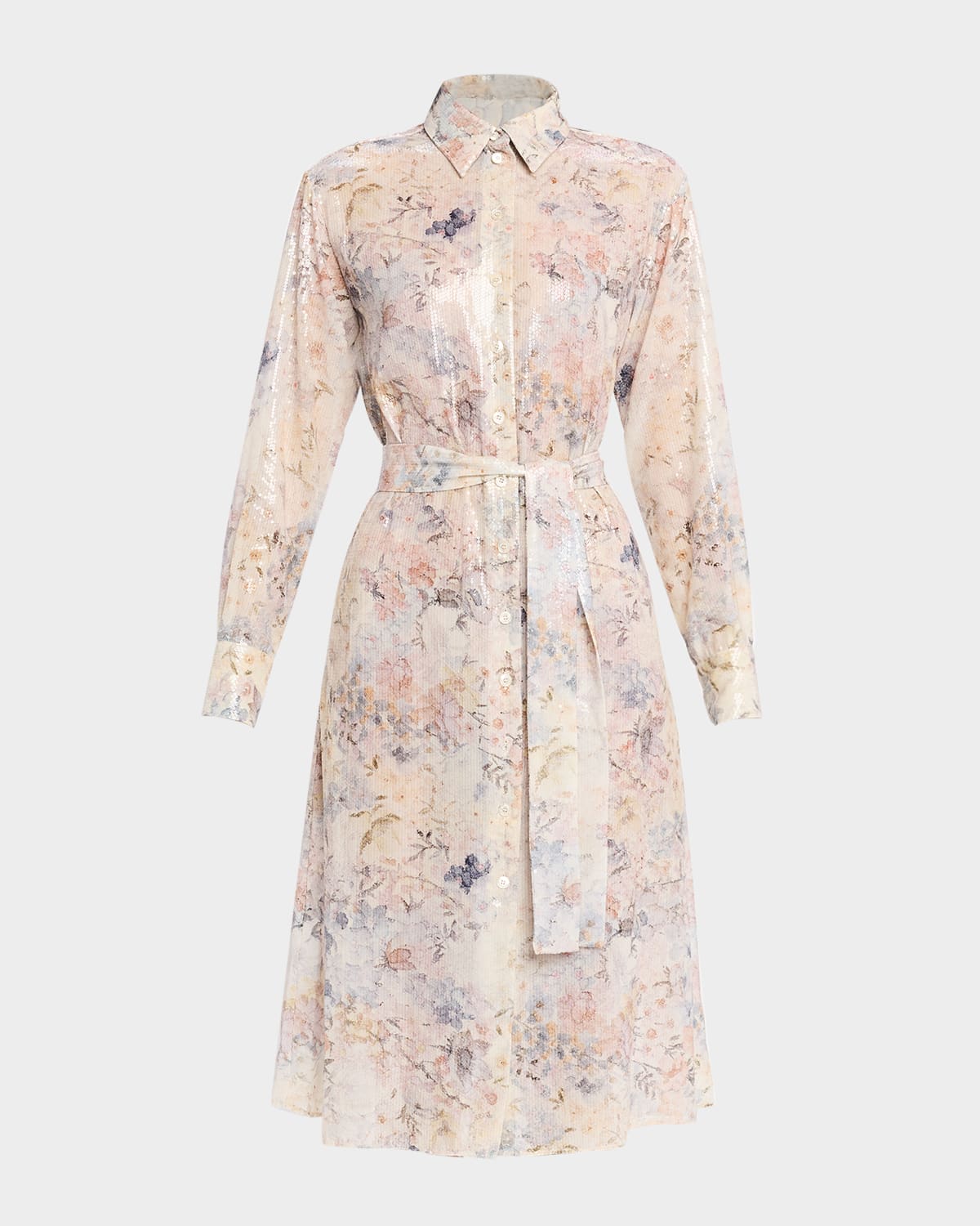 Golden Goose Journey Floral Long Sleeve Sequin Shirtdress In Pink