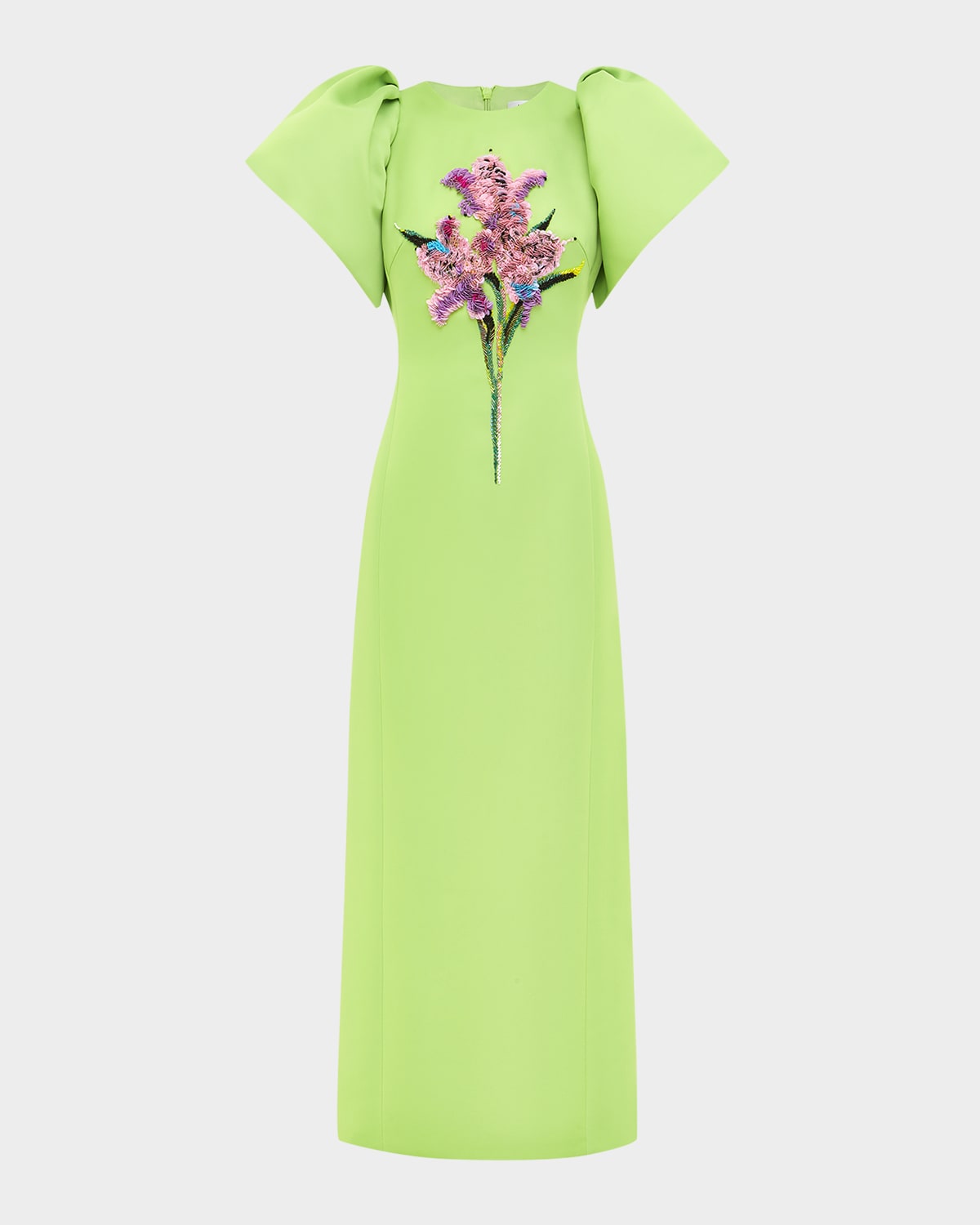 Lucinda Floral Sequin Puff-Sleeve Maxi Dress