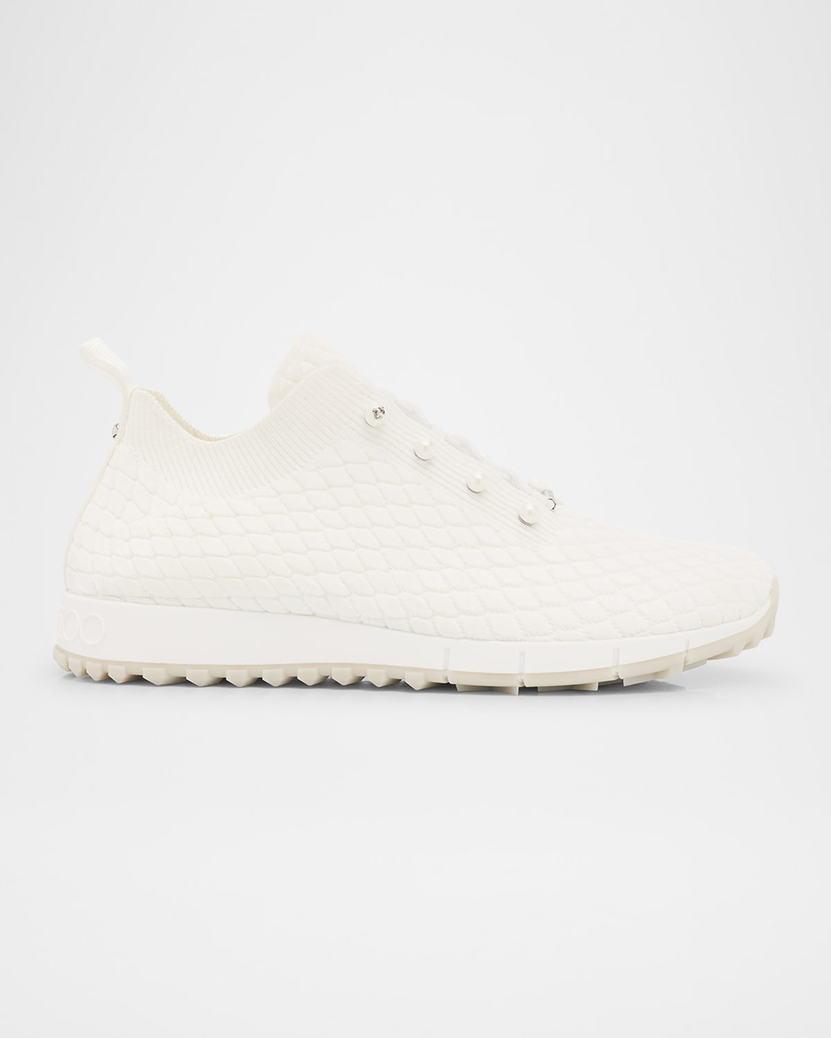 Jimmy Choo Veles Cotton Knit Pearly Stud Sneakers In White