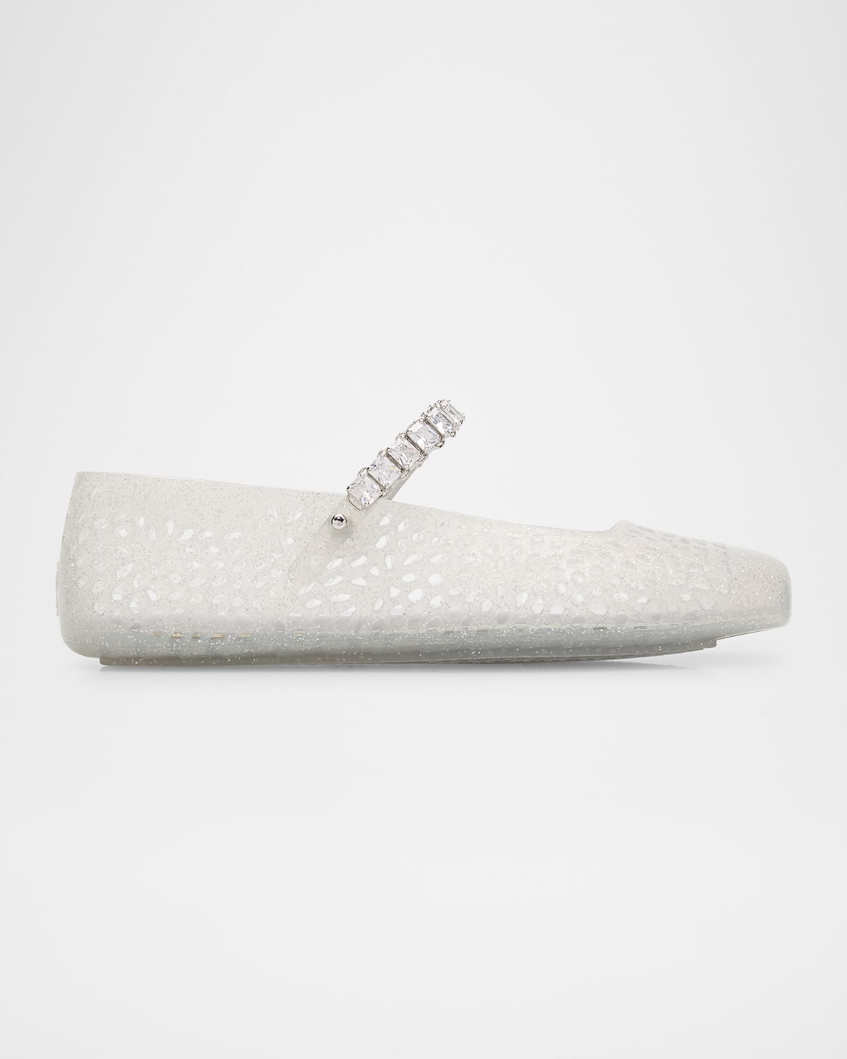 Jimmy Choo The Jelly Glitter Crystal-strap Ballerina Flats In Silver