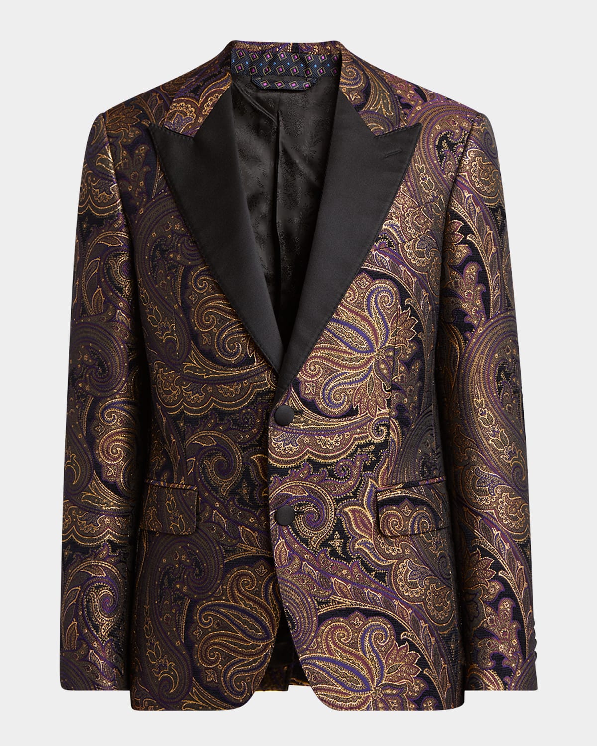 Men's Ornate Jacquard Peak-Lapel Evening Jacket