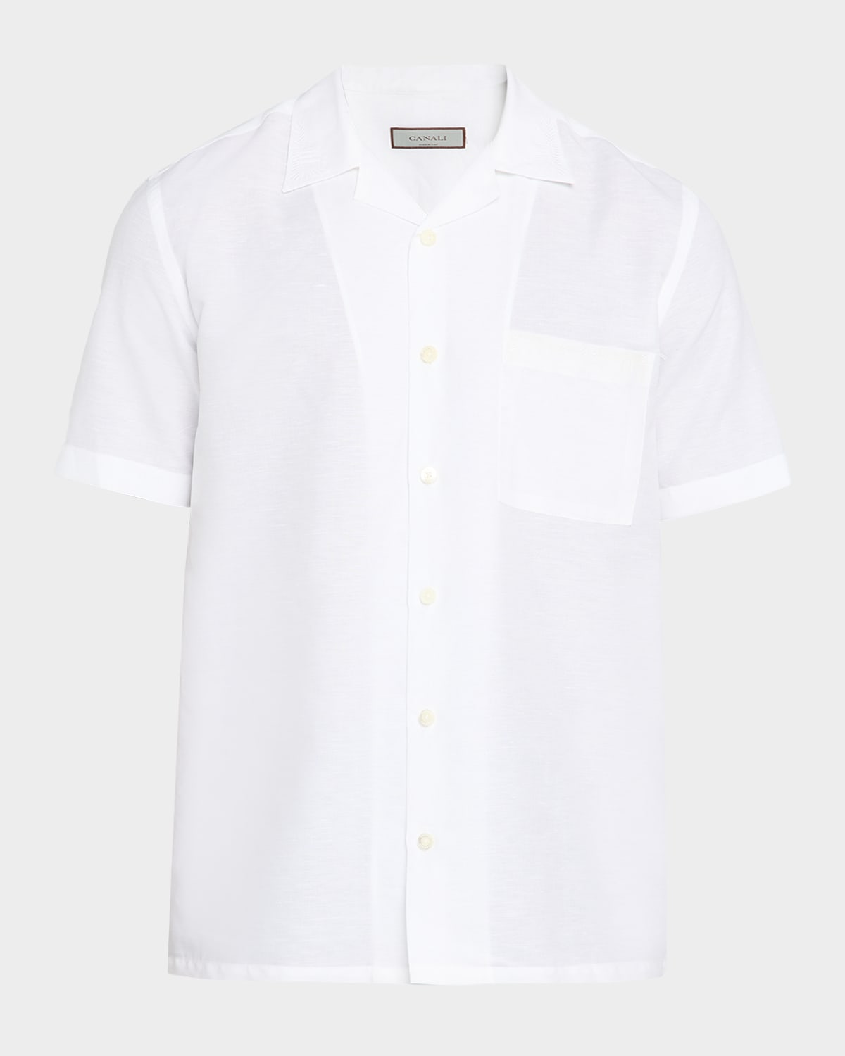 Canali Men's Linen And Cotton Pocket Camp Shirt In White