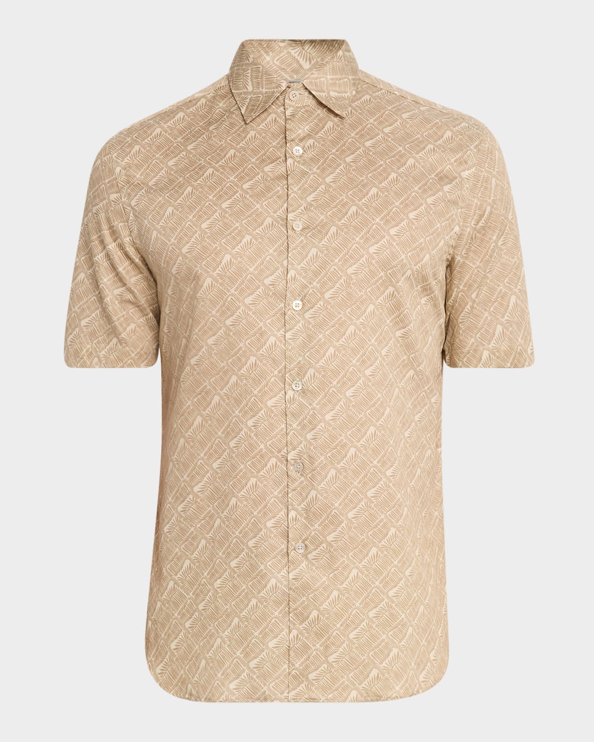 Canali Men's Foliage-print Cotton Short-sleeve Shirt In Neutral
