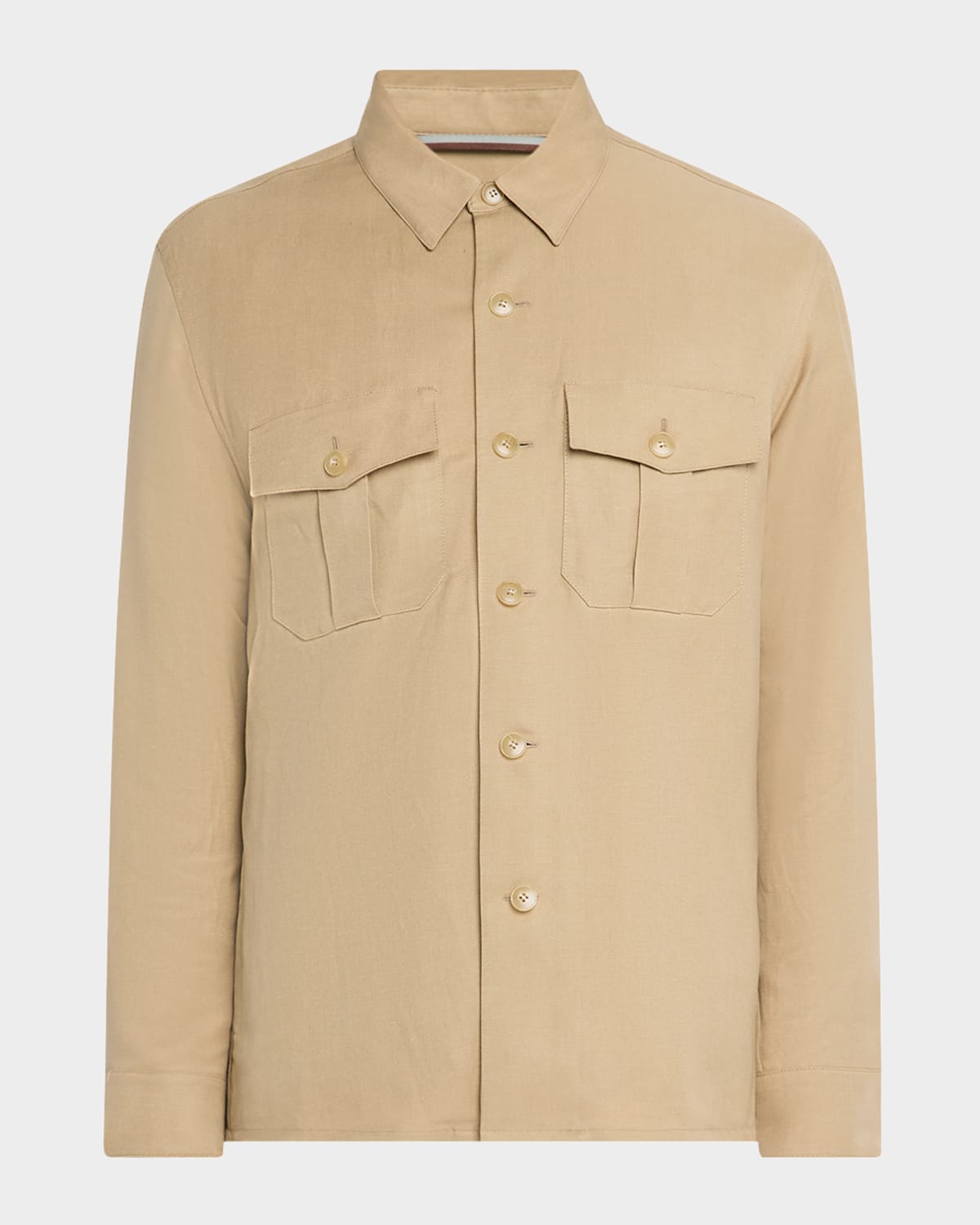 Canali Men's Linen And Silk Button-front Overshirt In Brown