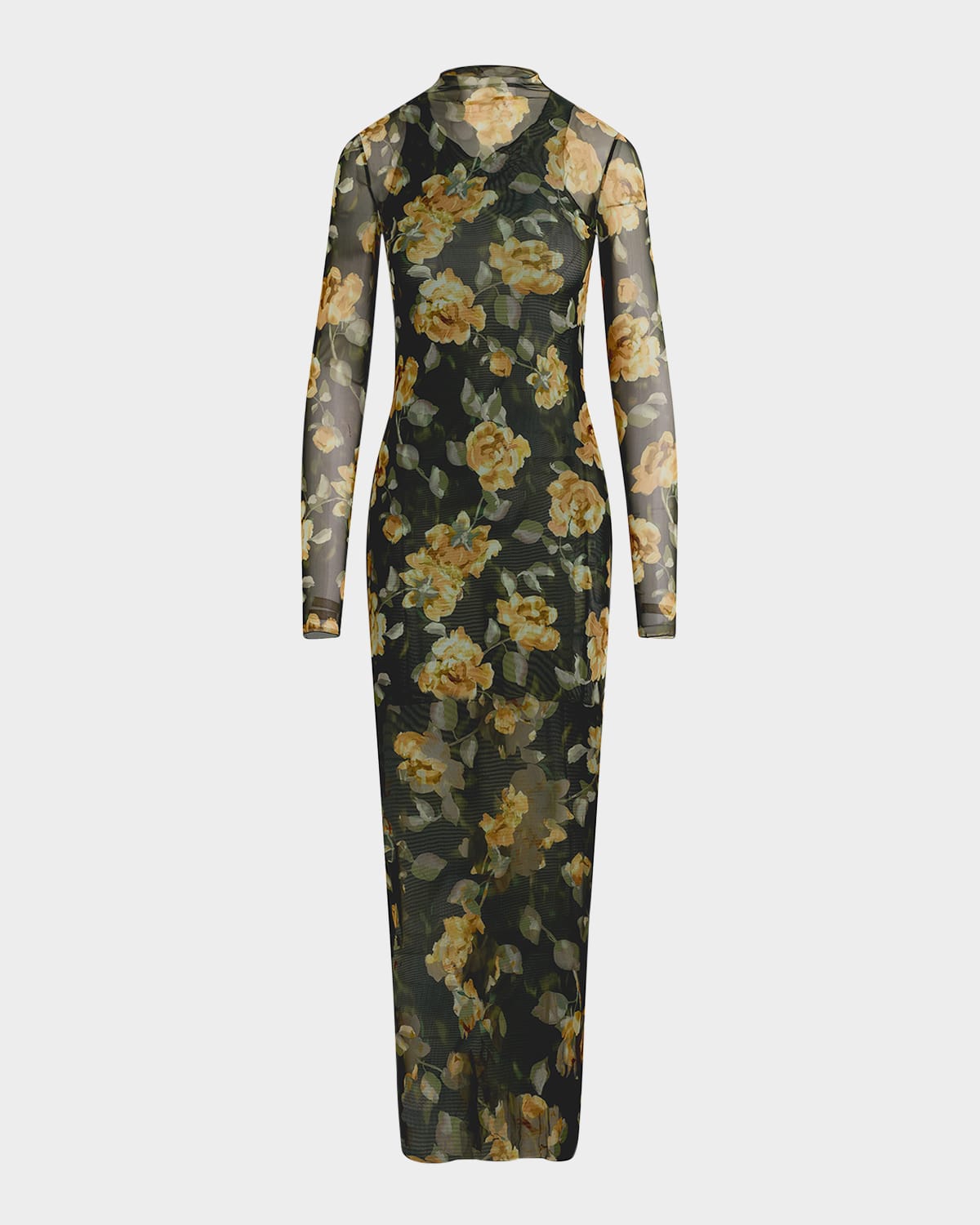 Favorite Daughter The Sheer Fantasy Floral Long Sleeve Mesh Maxi Dress In Black