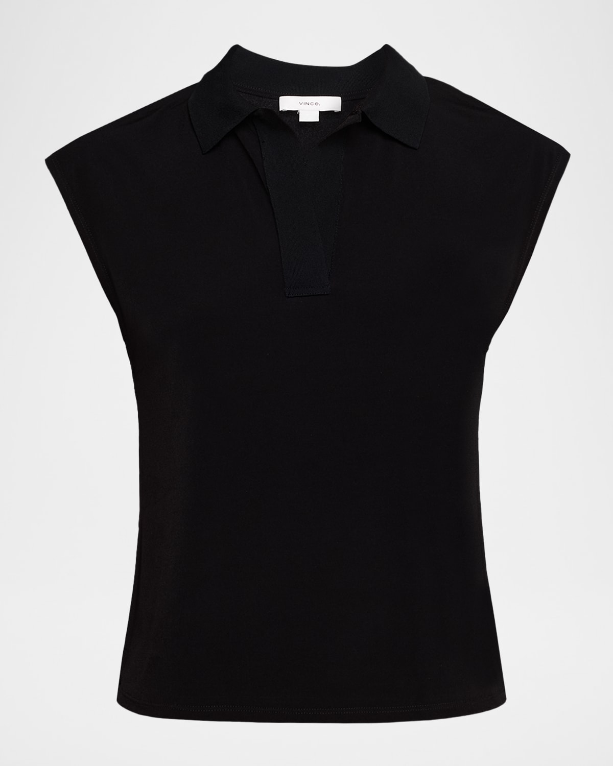 Vince Cap Sleeve Johnny Collar Polo In Black