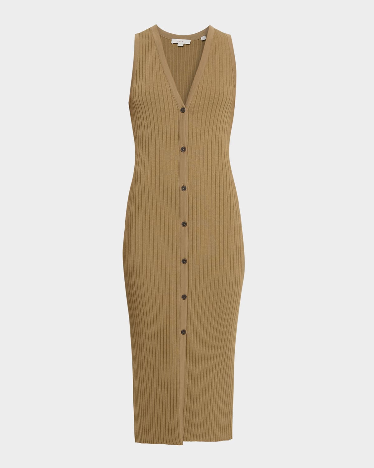 Vince Sleeveless Ribbed Button-front Dress In Brown