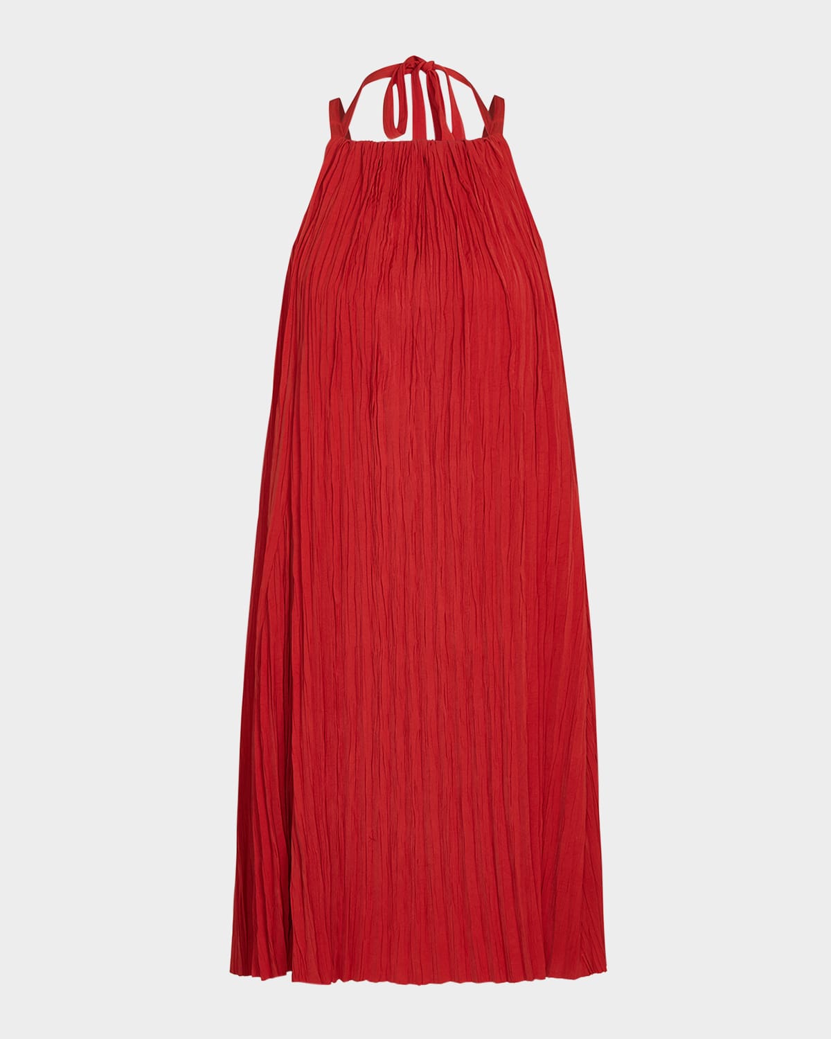 Vince Pleated A-line Halter Dress With Pockets In Red