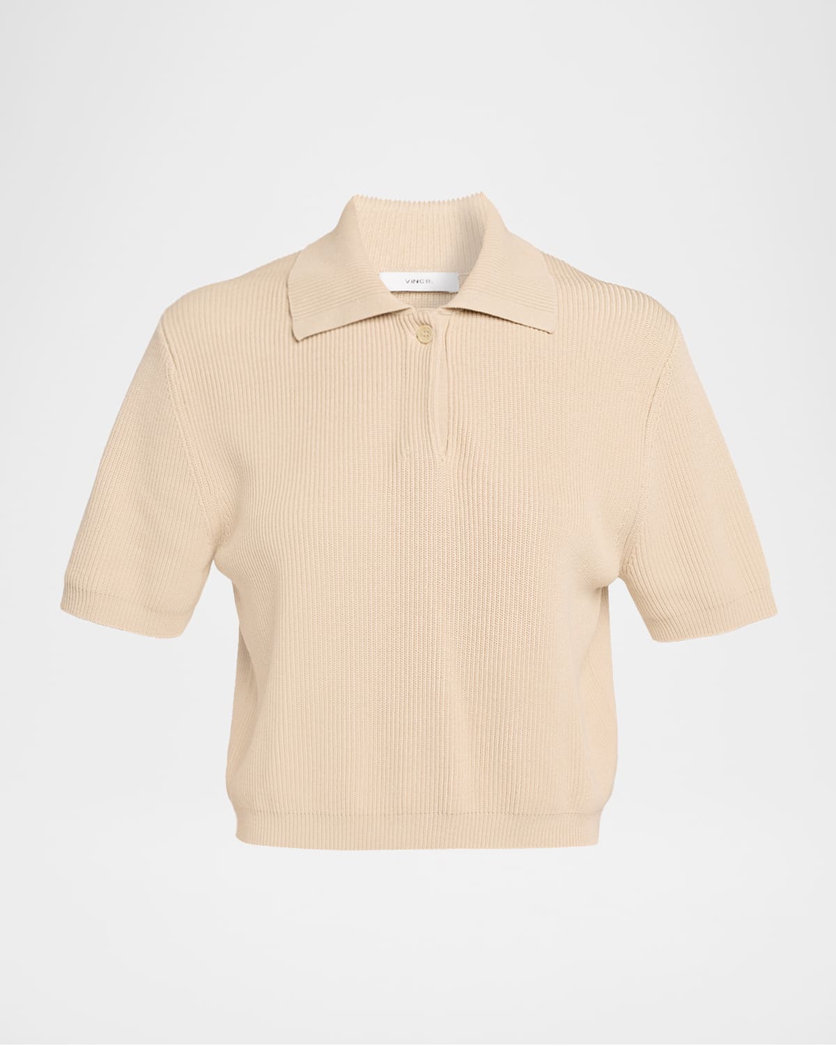 Vince Ribbed Short Sleeve Polo Sweater In Brown