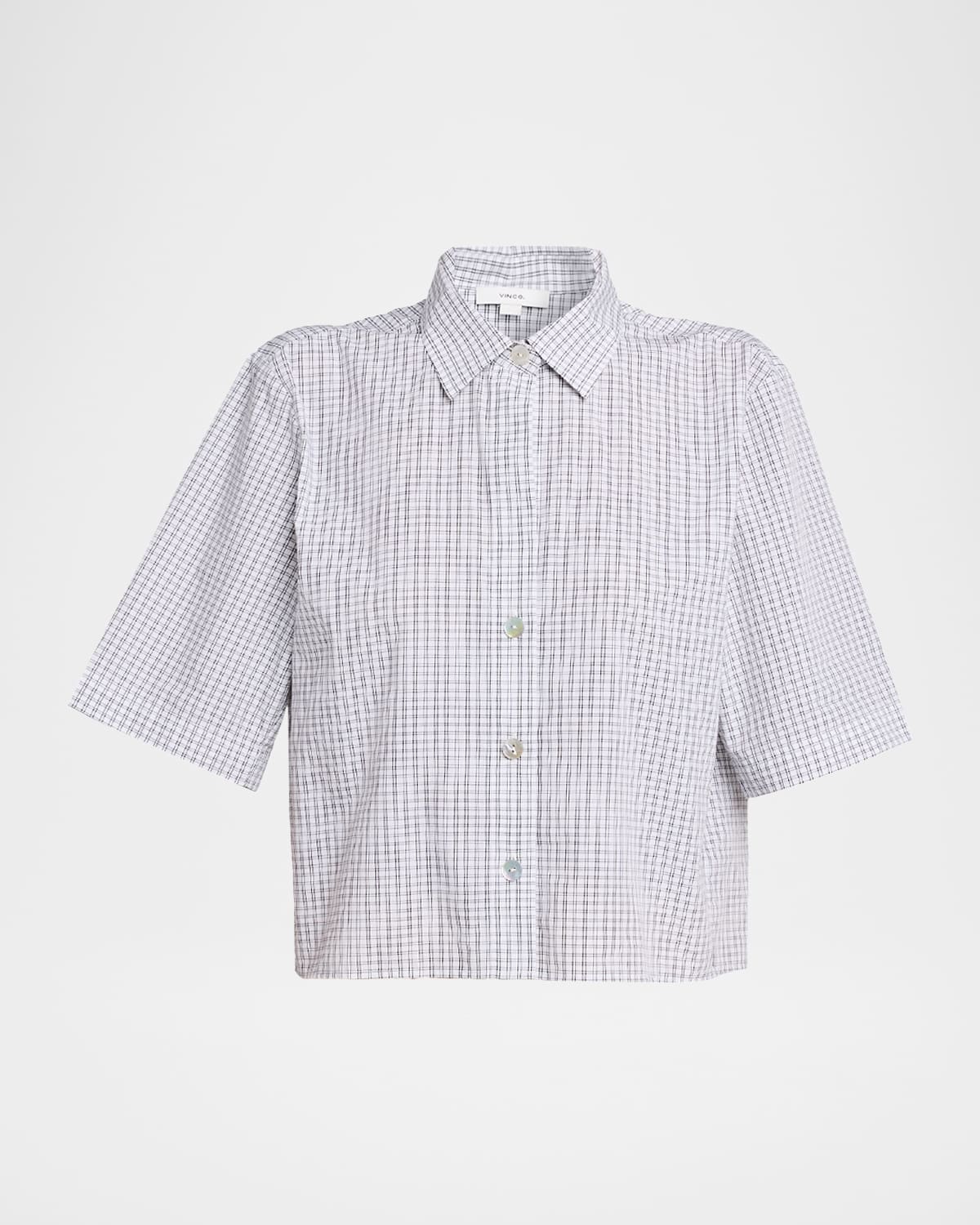Vince Cropped Check Shirt In White