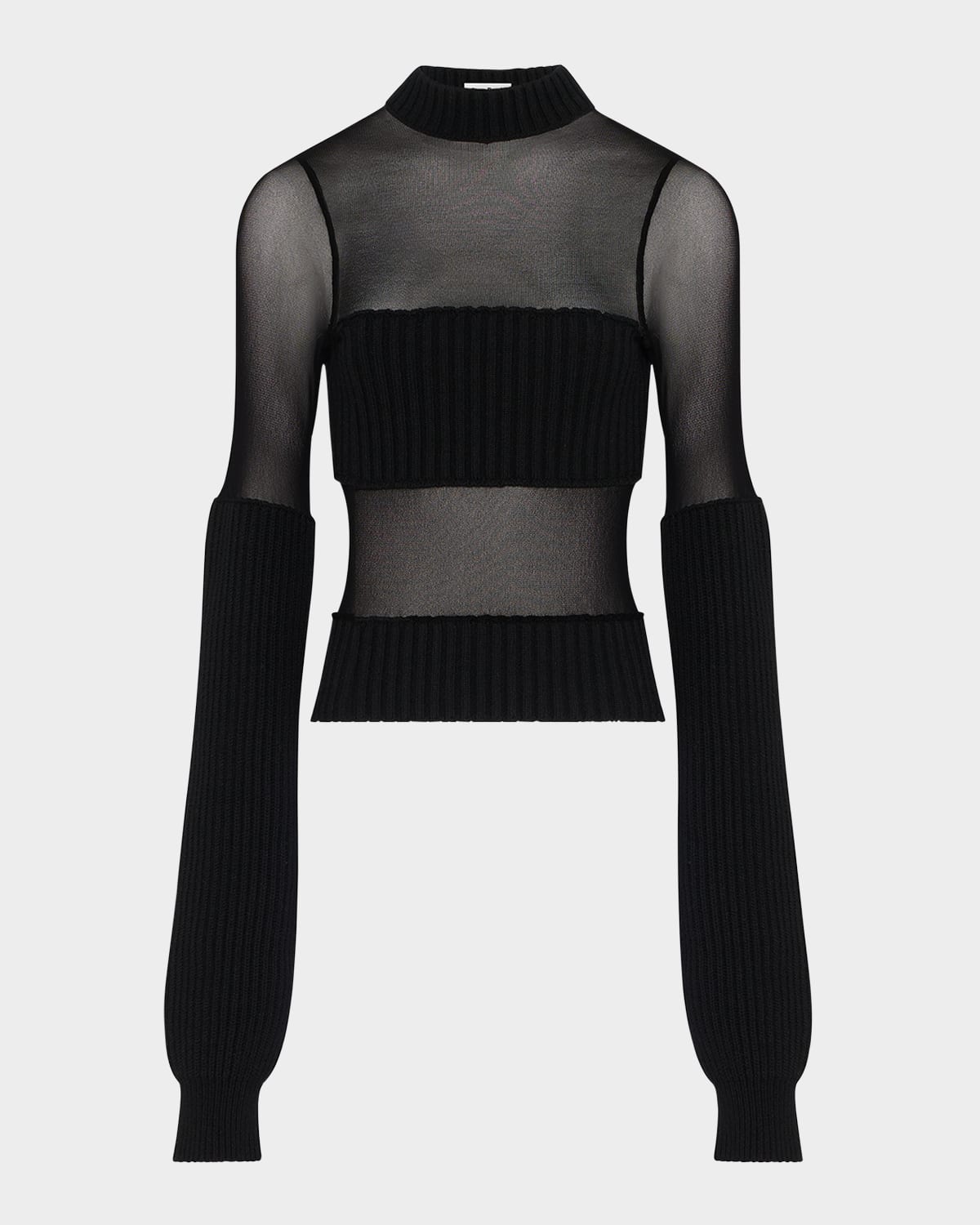 Jean Paul Gaultier Mesh Cutout Ribbed Long Sleeve Sweater In Black