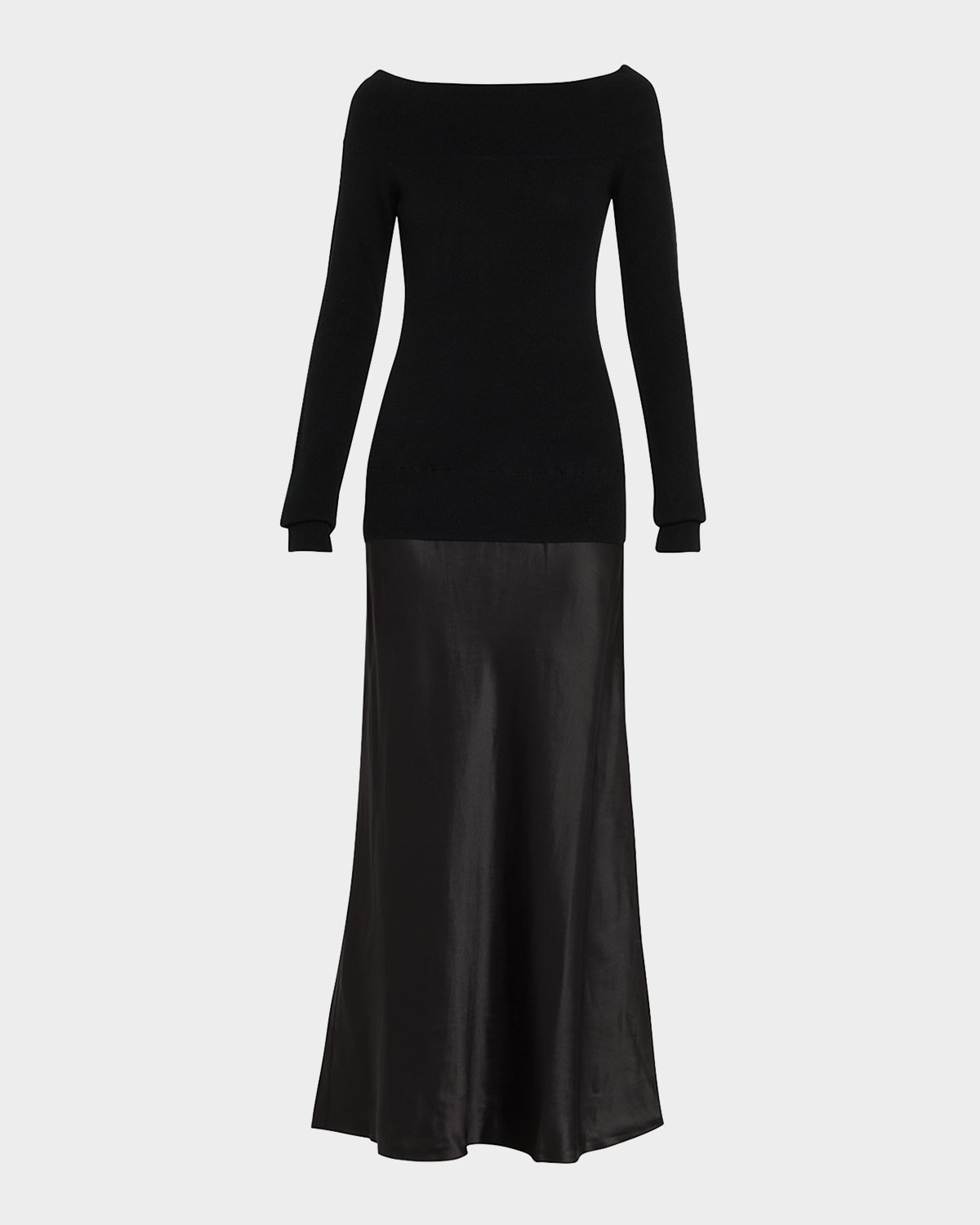 Christopher Esber Monument Off-the-shoulder Layered Cashmere And Silk-satin Maxi Dress In Black
