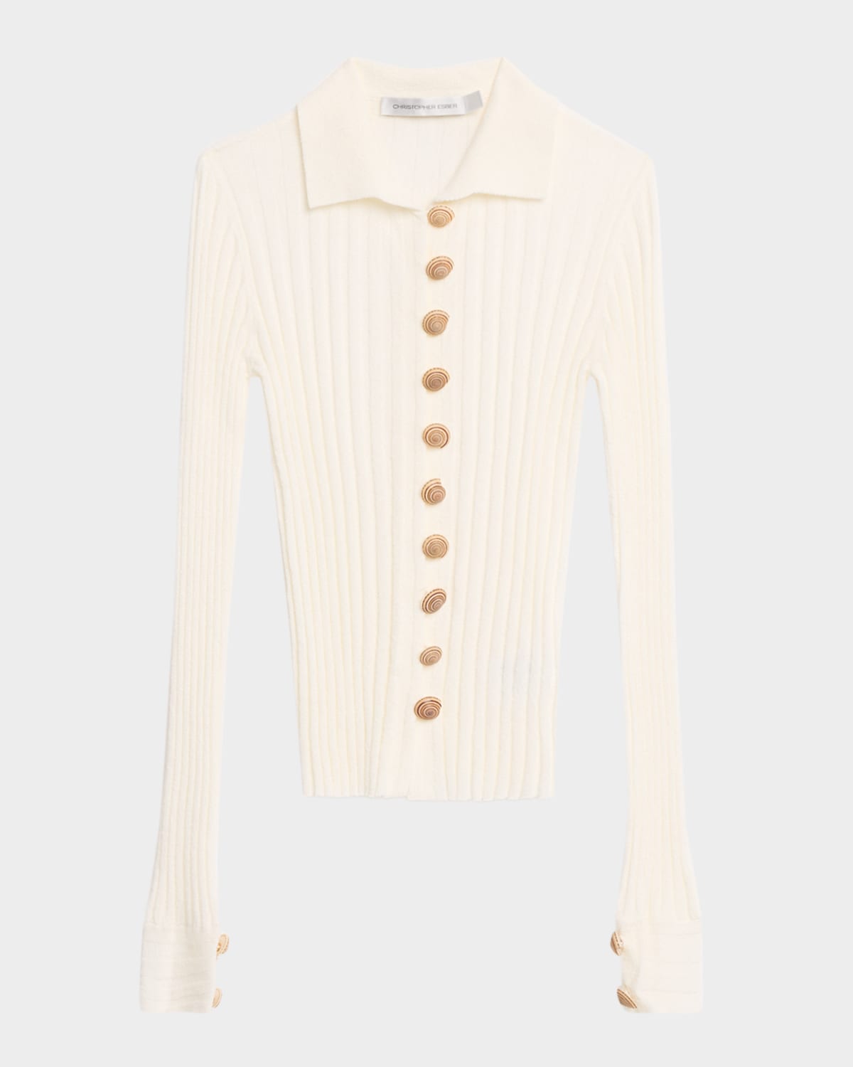 Christopher Esber Sundial Shell-button Rib Knit Cardigan In White