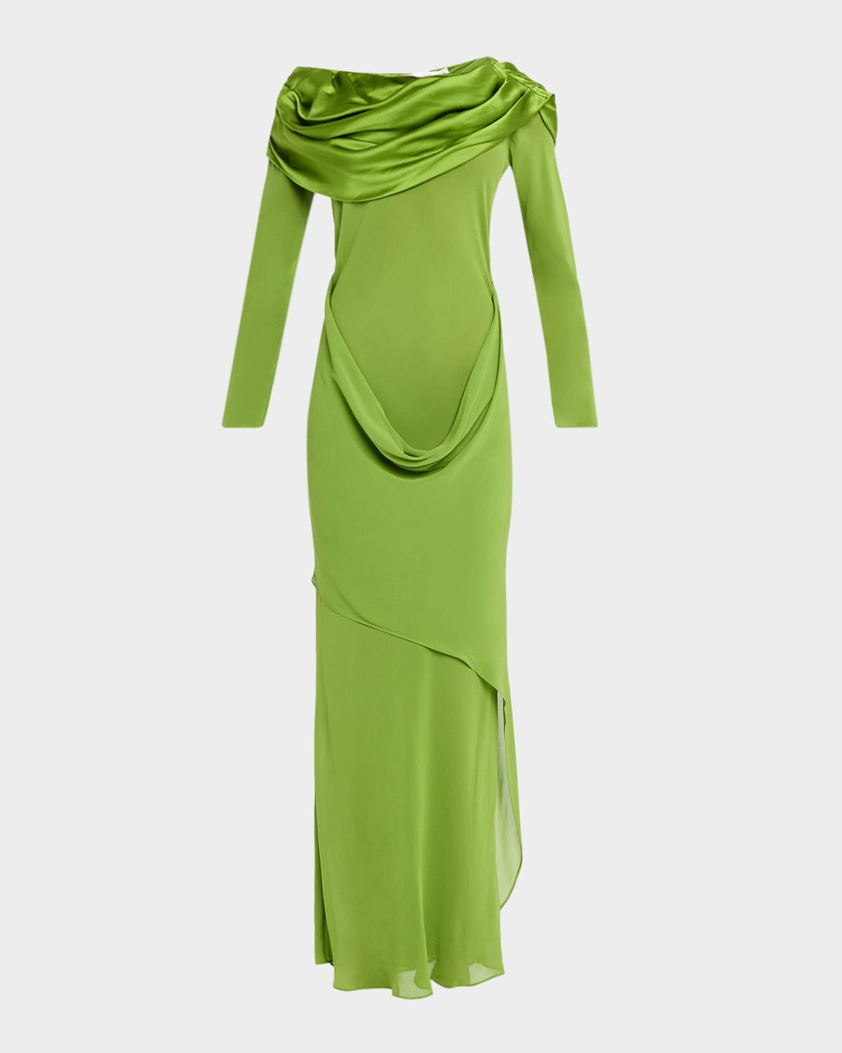 Christopher Esber Draped Shawl Off-the-shoulder Silk Maxi Dress In Green