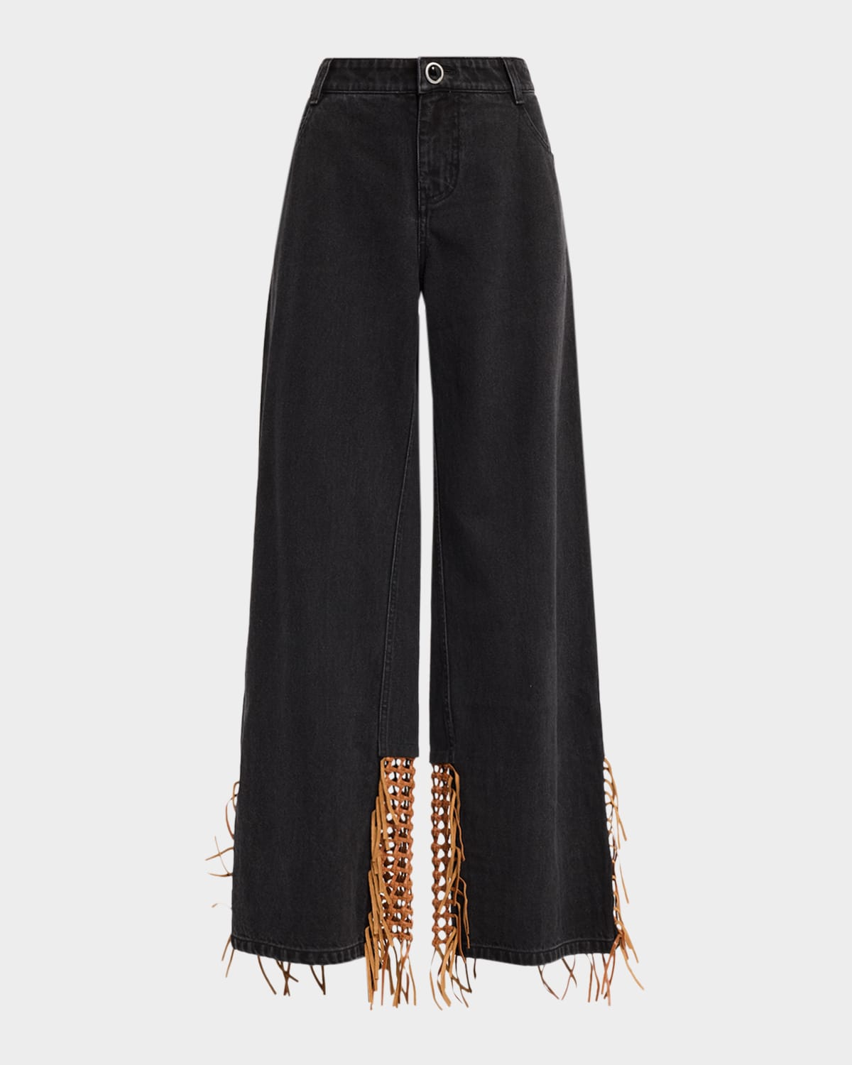 Christopher Esber Leather Basketweave Inset Wide-leg Jeans In Black