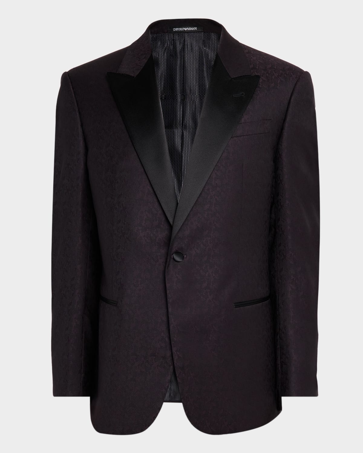 Emporio Armani Men's Wool Jacquard Tonal Camouflage Peak Lapel Dinner Jacket In Black