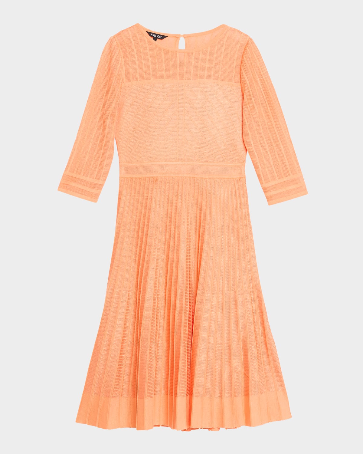 Misook Pleated Geometric Knit Midi Dress In Orange