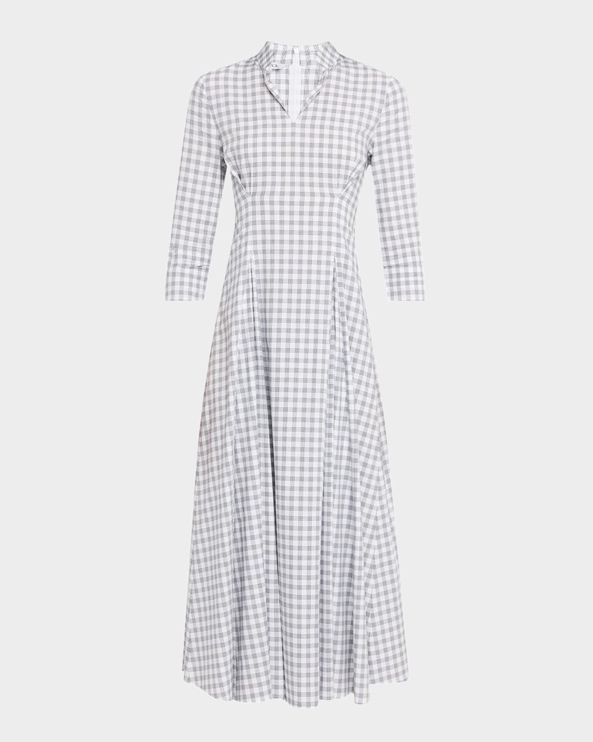 Misook Fit-&-Flare Plaid Cotton Maxi Dress