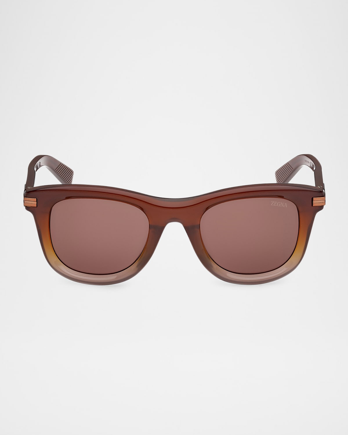 Zegna Men's Acetate Square Sunglasses In Shiny Opal Vicuna To Opal Light Brown