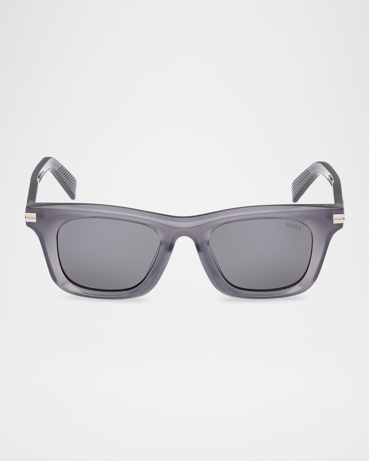 Zegna Angular-frame Sunglasses In Shiny Opal Grey Matte Palladium