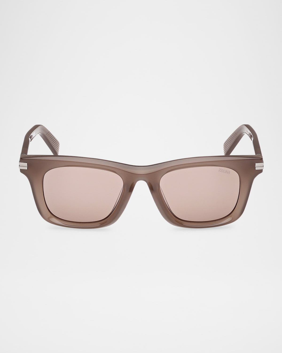 Zegna Men's Acetate Round Sunglasses In Shiny Milky Toupe Grey Matte Light Ruthenium