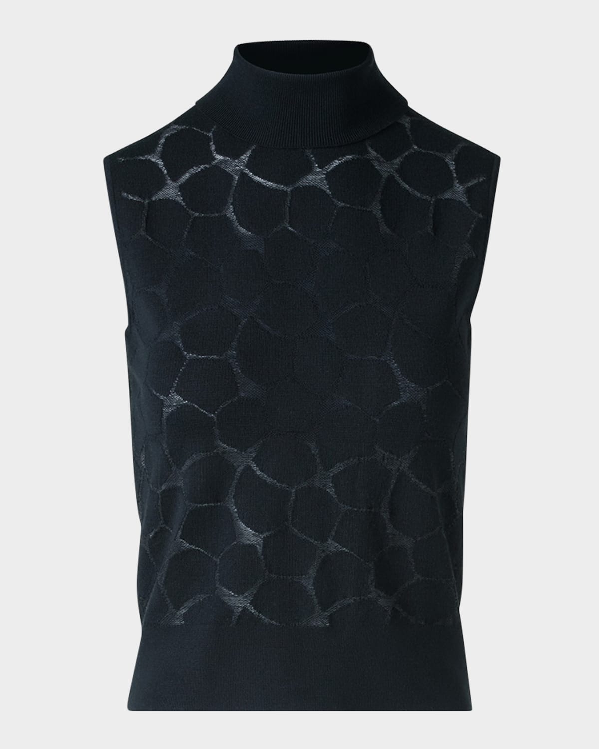 Akris Broken Stone Jacquard Knit Sleeveless Turtleneck Sweater In Black