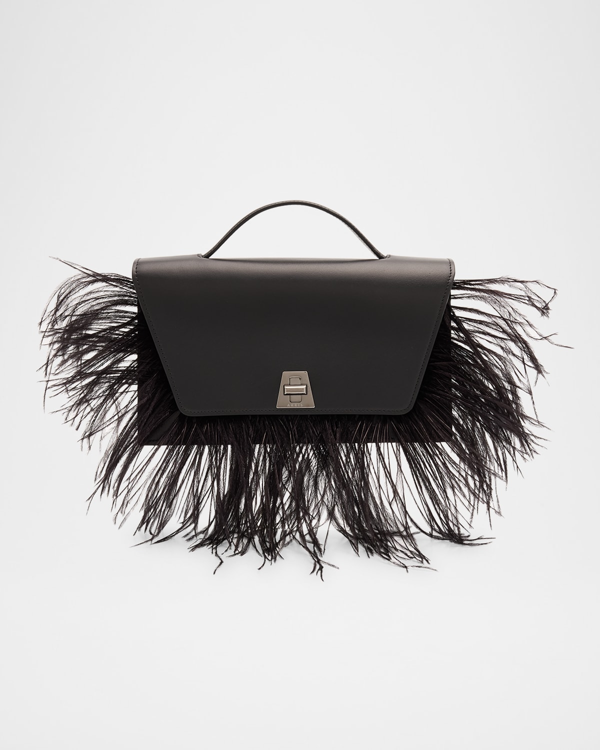 Akris Anouk City Leather Top-handle Bag With Feather Trim In Black