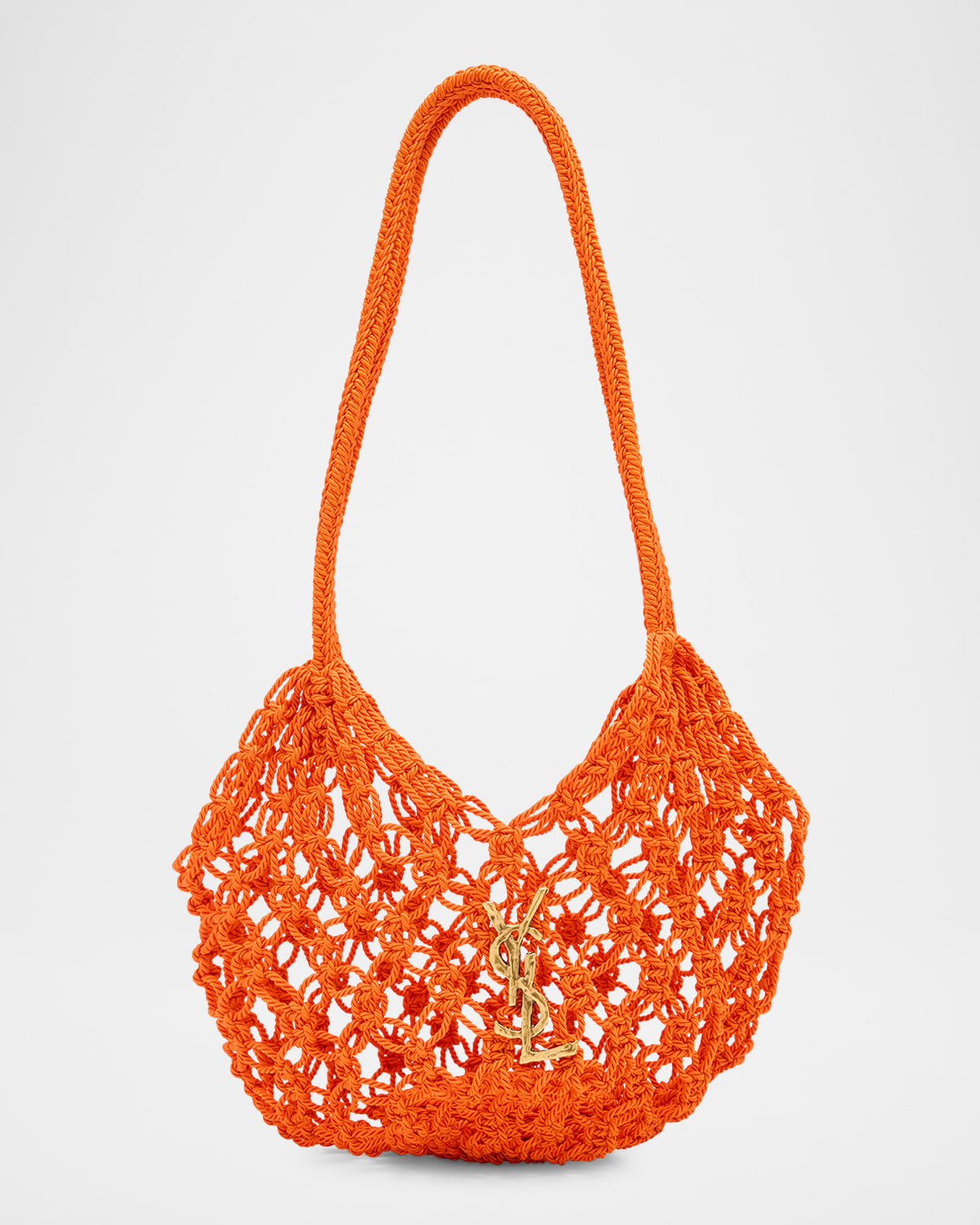 Saint Laurent Small Ysl Crochet Shopper Tote Bag In Black